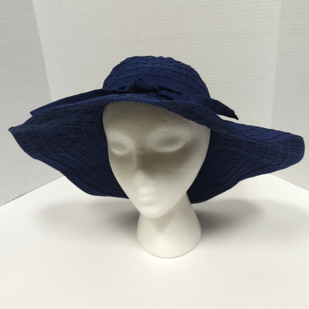 Vintage Scala Pronto Sun Hat Ribboned Wide Brim Light Weight Navy S/M - Picture 4 of 12